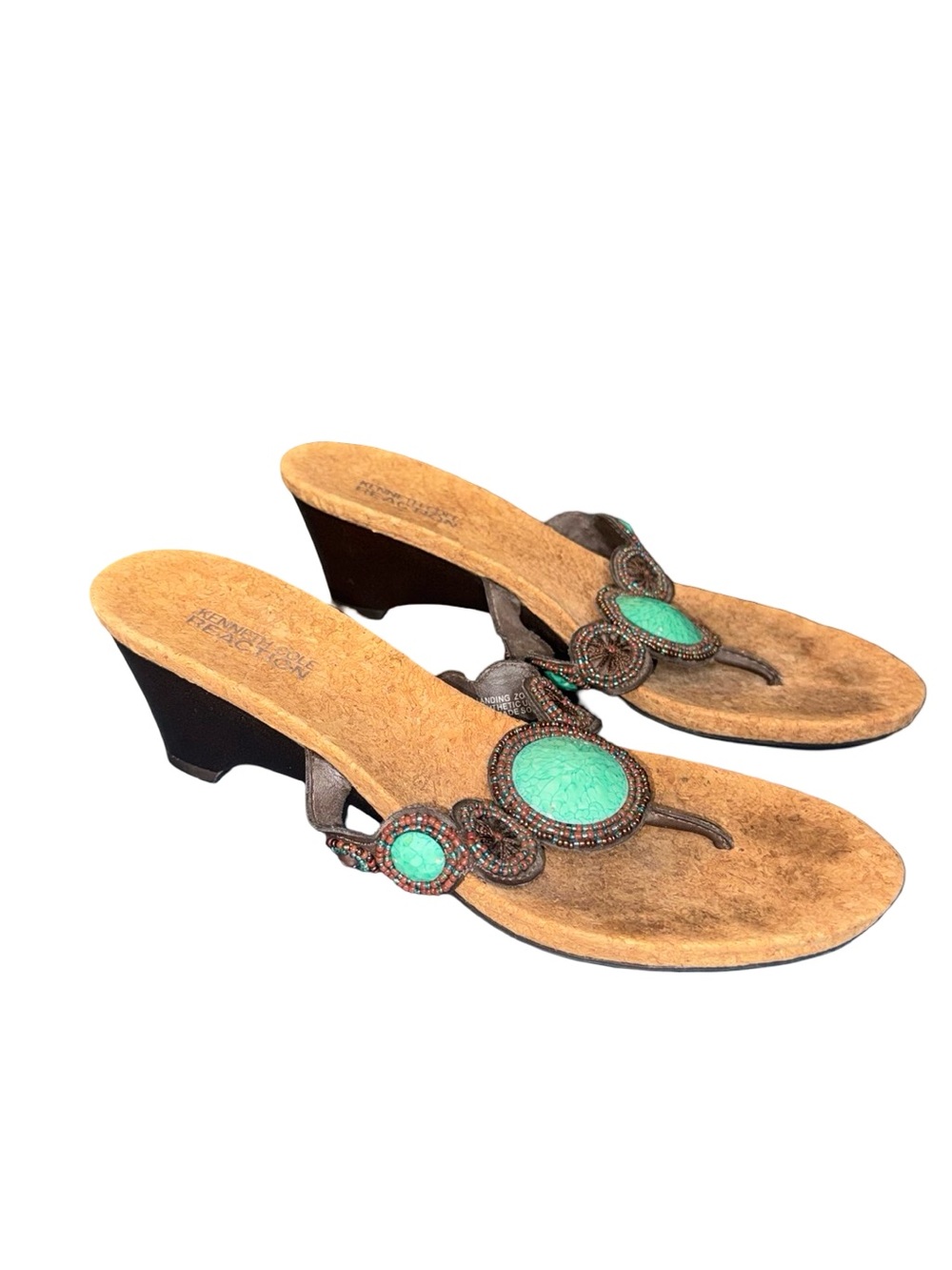 Kenneth Cole Reaction brown and Turquoise Beaded Sandals size 7